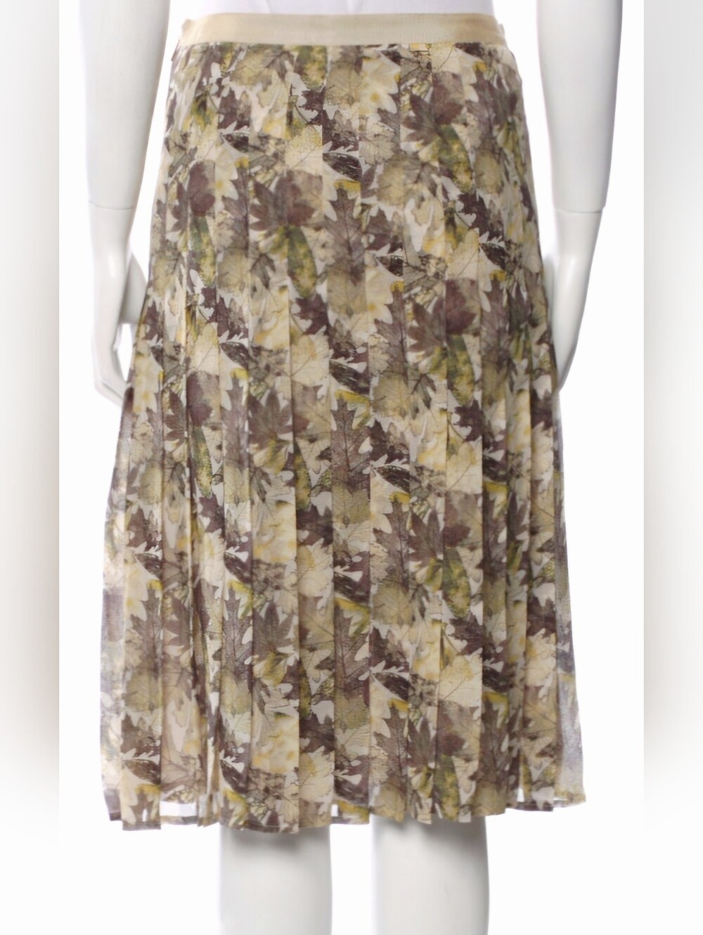 Tory Burch 100% Silk Beige Pleated Midi Skirt